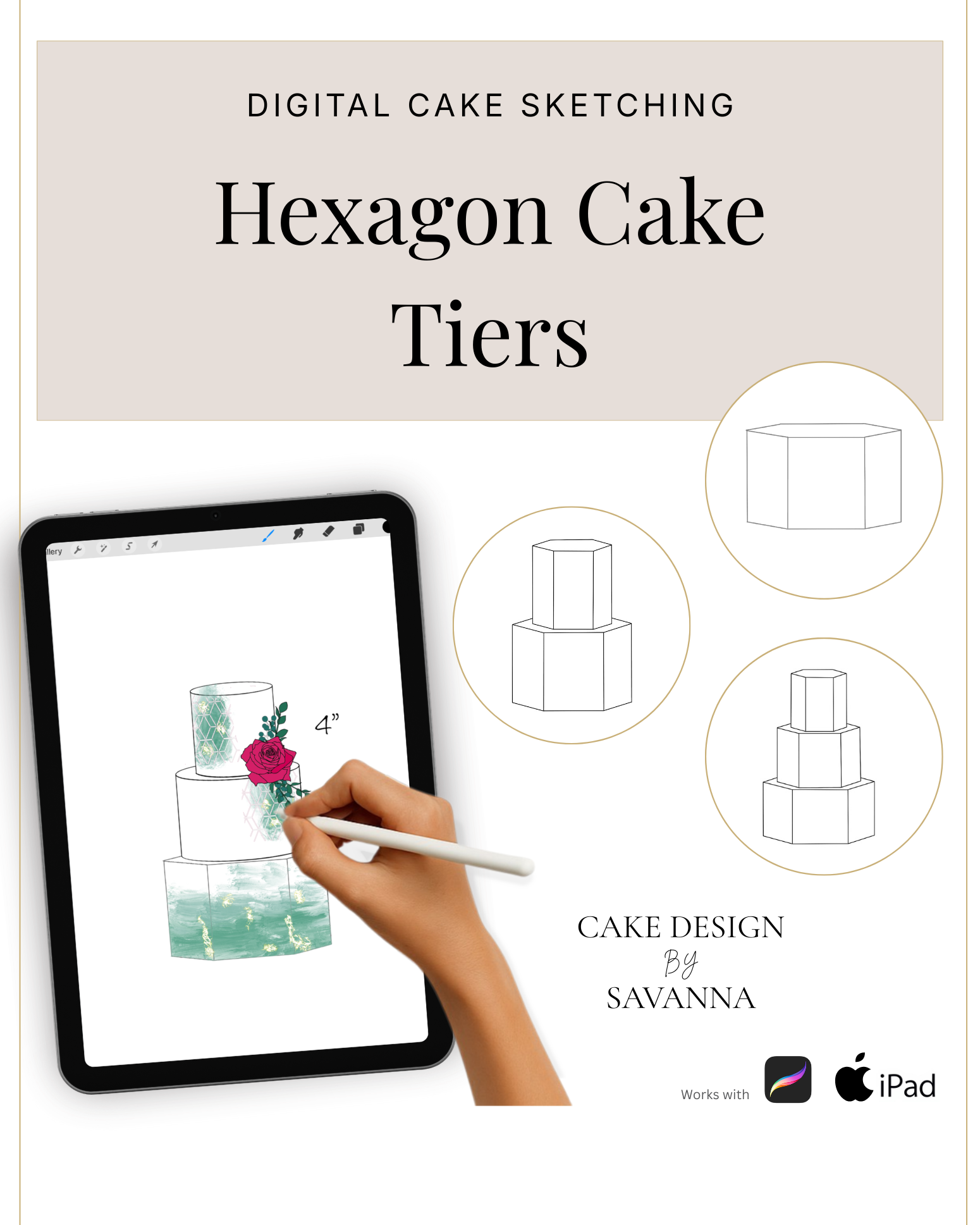 Digital Cake Sketching - Hexagon Cake Tier - Procreate Stamps - Prop Options
