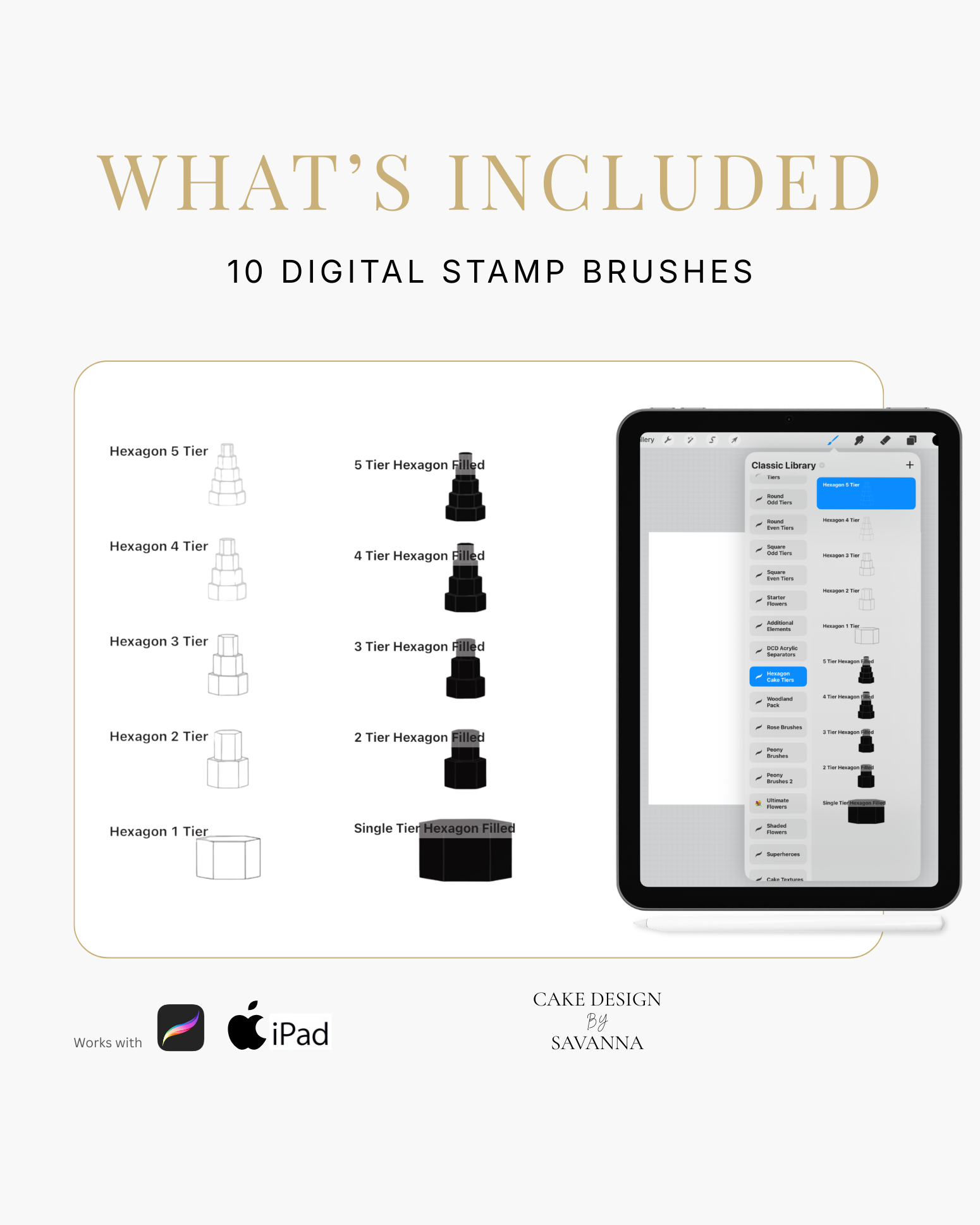Hexagon cake tier Procreate stamp for digital cake sketching, preview 2 – Cake Design by Savanna