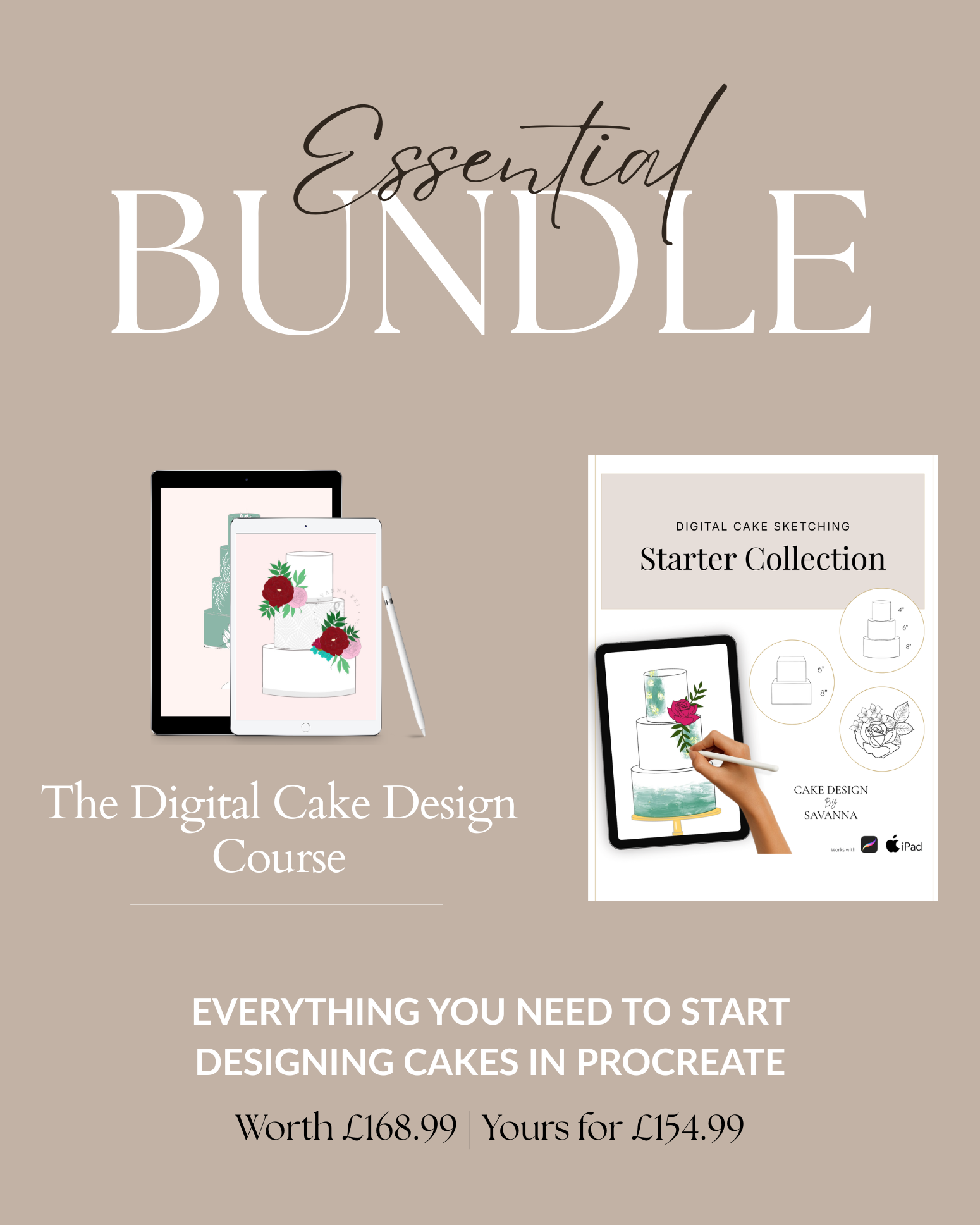Digital Cake Design Course - Essential Bundle - Procreate - Prop Options