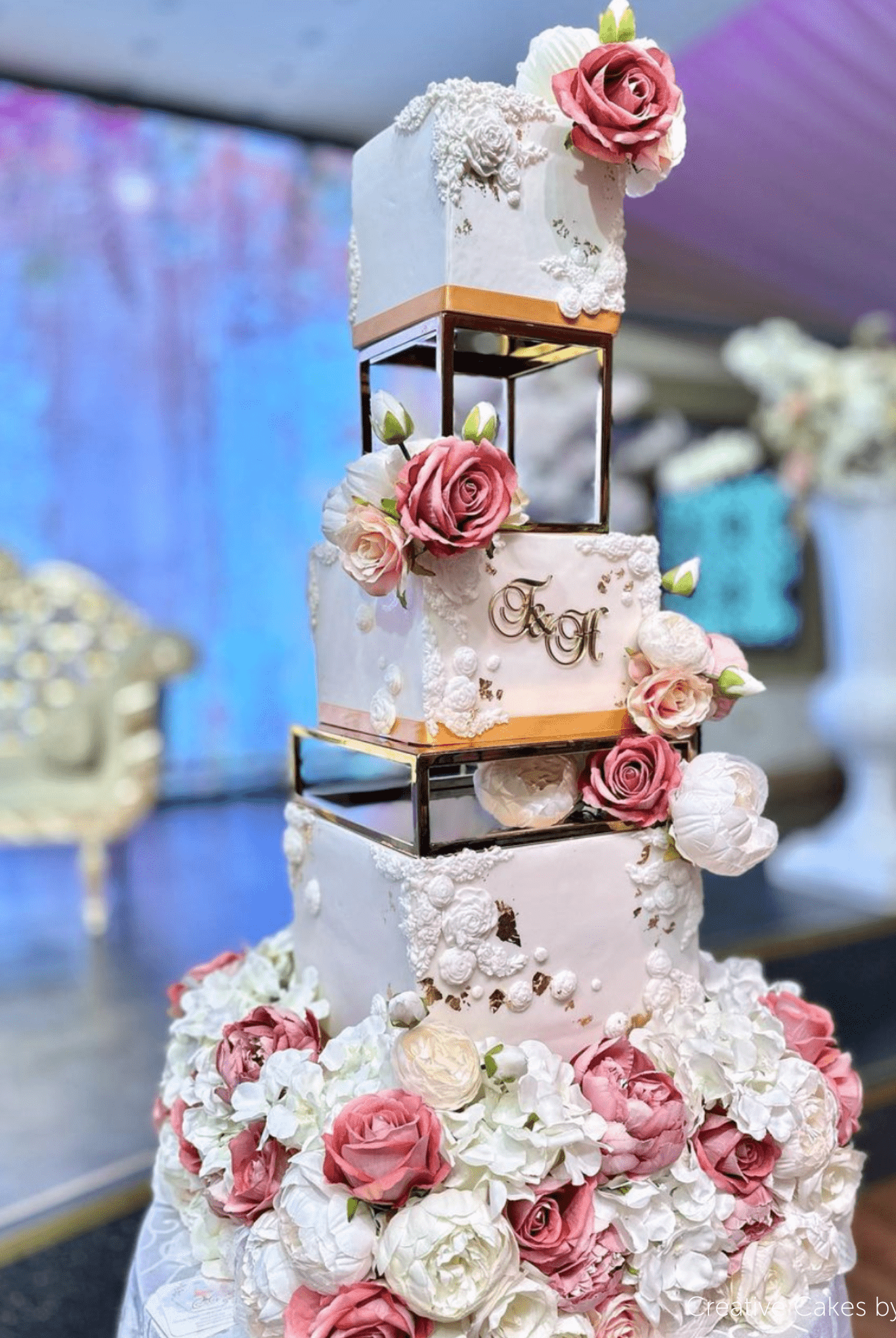 PropBundles - Set of Two - Square and Rectangle Metallic Cake Separators and Stands - Prop Options