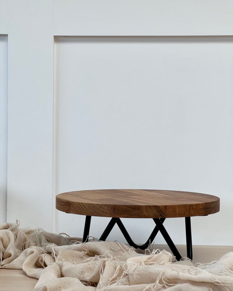 Black hairpin leg solid wood cake stand - 12" - 16" - Prop Options