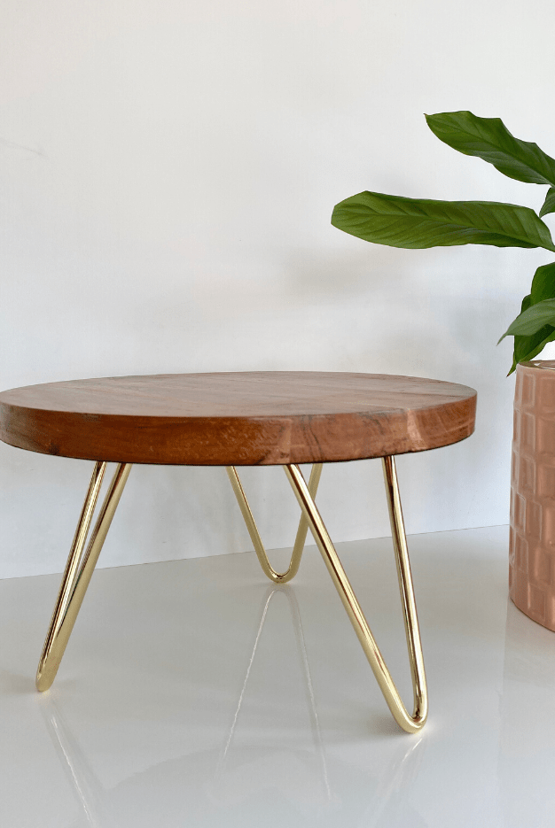 Signature Gold hairpin leg solid wood cake stand - 12" - 16" - Prop Options