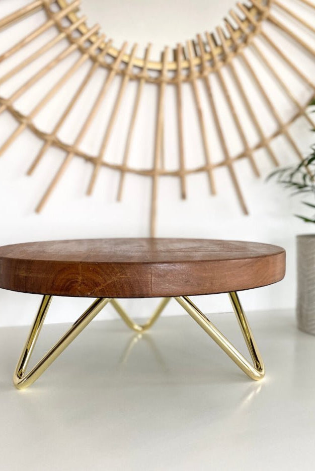 Signature Gold hairpin leg solid wood cake stand - 12" - 16" - Prop Options