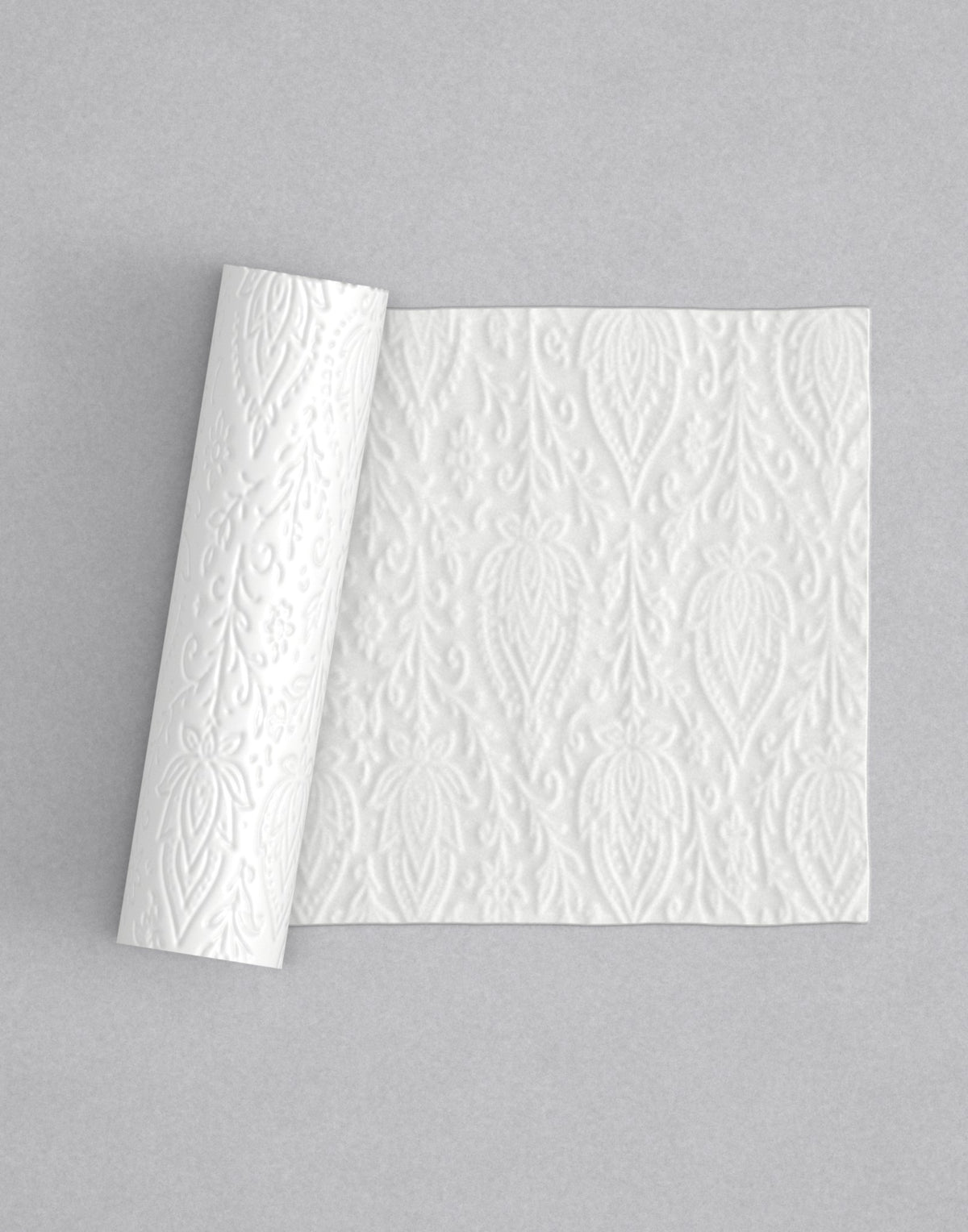 No.45 Henna Garden mini 4" texture rolling pin with its pattern rolled out on white fondant - Prop Options