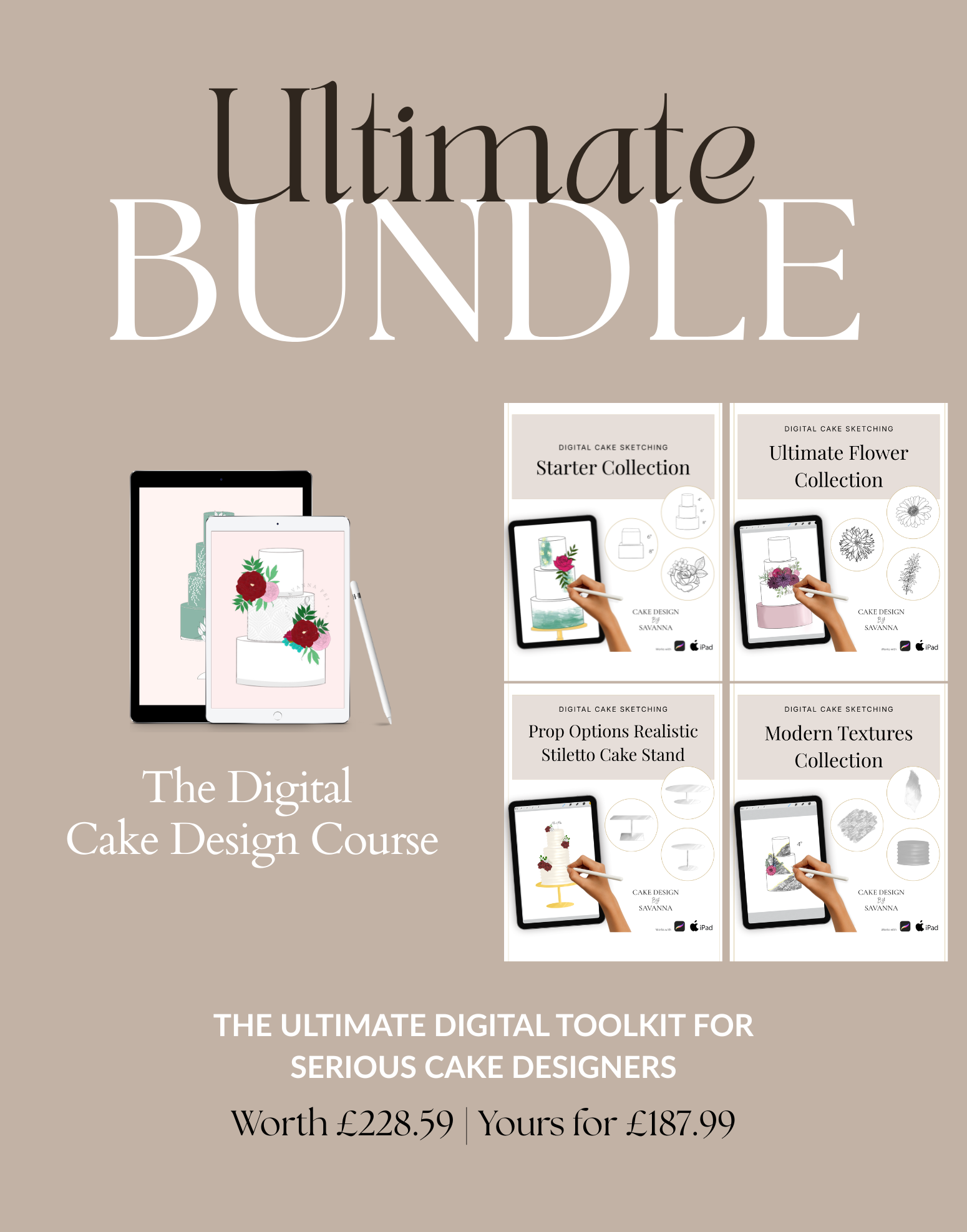 Digital Cake Design Course - Ultimate Bundle - Procreate - Prop Options