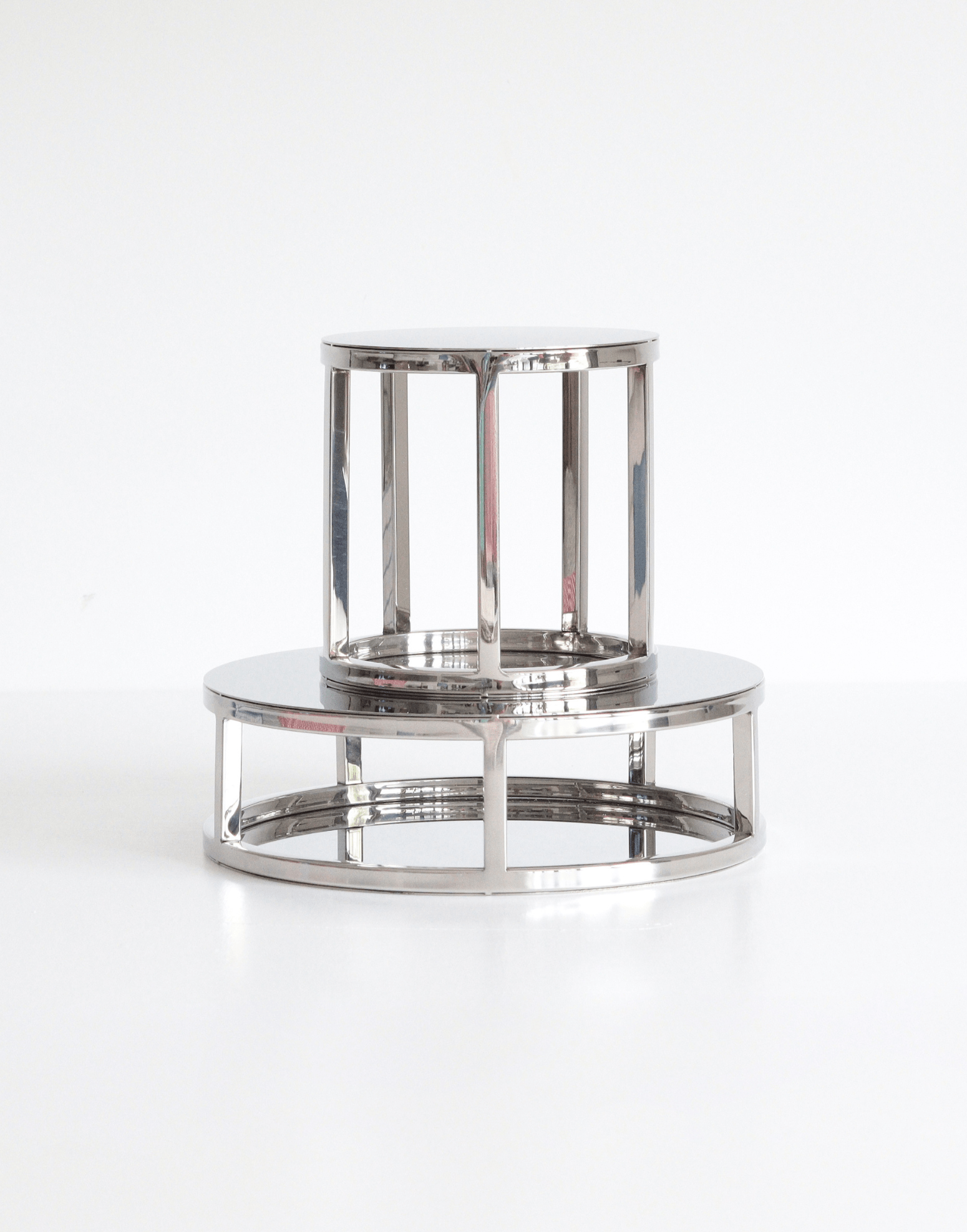 PropBundles - Set of Two - 6" & 10" Round Metallic Cake Separators and Stands - Prop Options