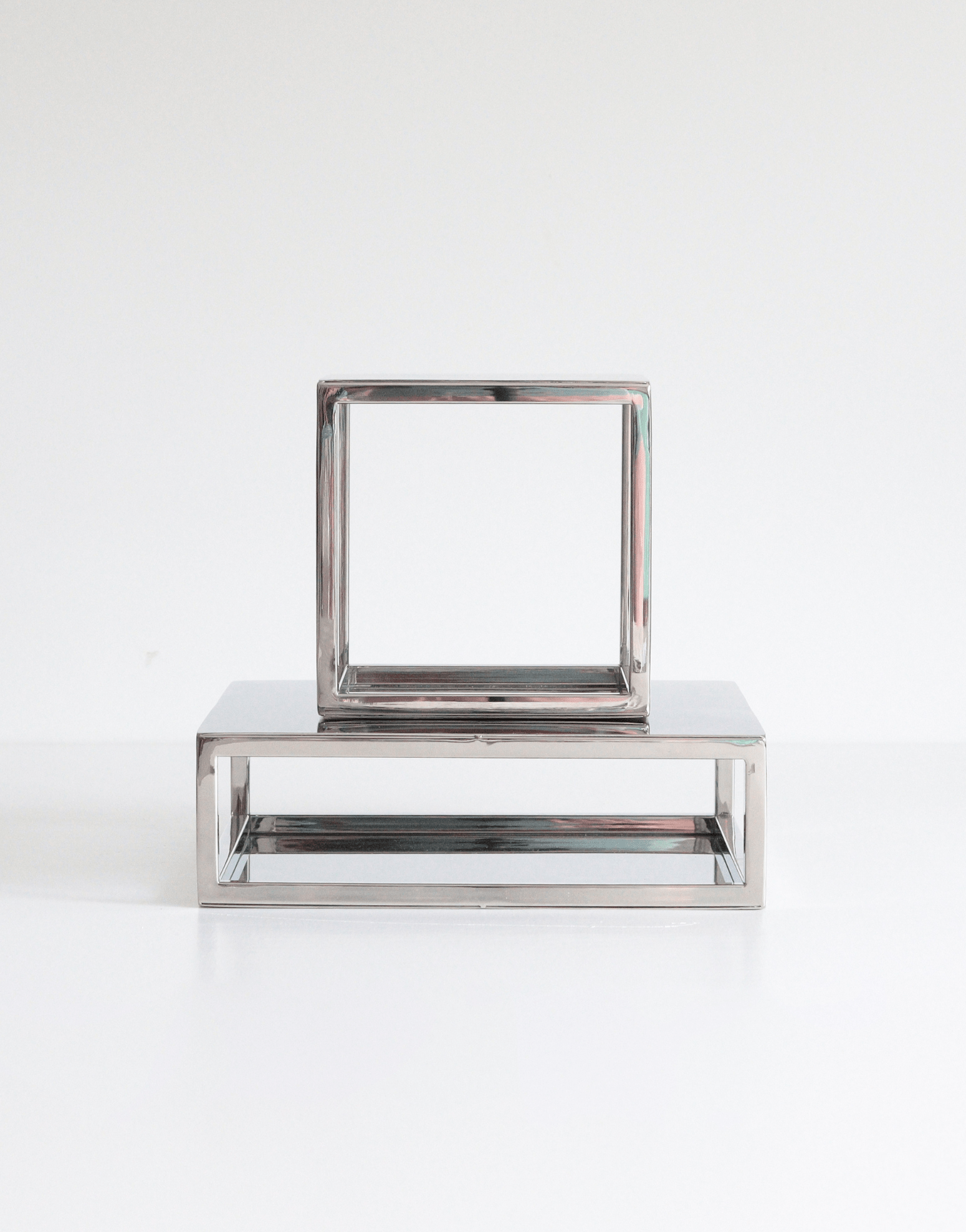 PropBundles - Set of Two - Square and Rectangle Metallic Cake Separators and Stands - Prop Options